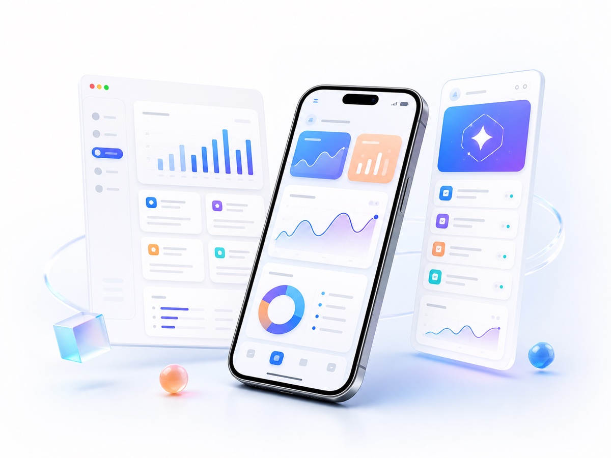 Digital app interfaces shown on devices